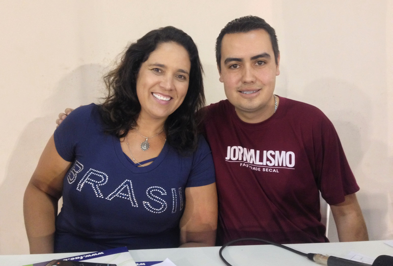 Imagem da Pró-Reitora Acadêmico-Pedagógica da UniSecal, Rúbia de Andrade Aguiar, e do aluno de Jornalismo Hurlan